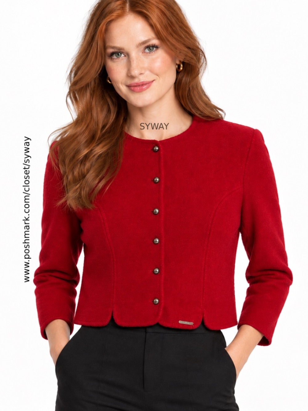 Geiger Tyrol Austria Boiled Wool Cardigan Sweater Jacket Red Size 44